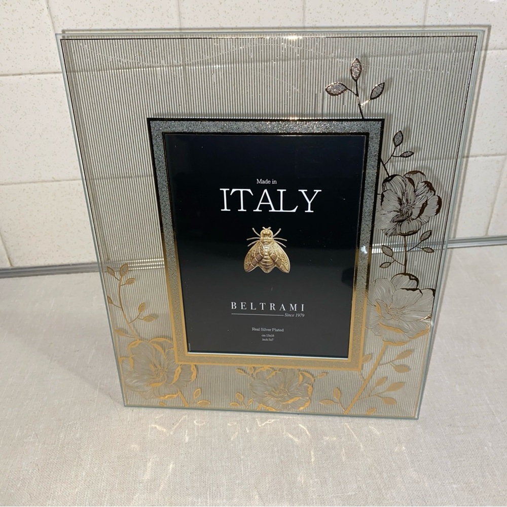 BELTRAMI PHOTO FRAME MADE IN ITALY Glass Real Silver Plated‎ Floral New *Read